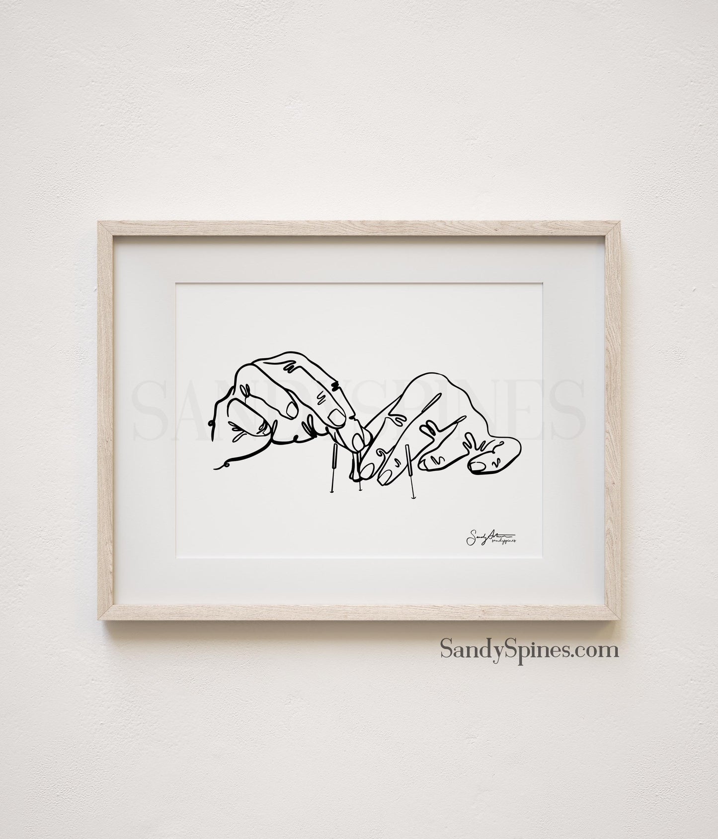 Original Artwork - Black and White Illustration of two hands placing acupuncture needles