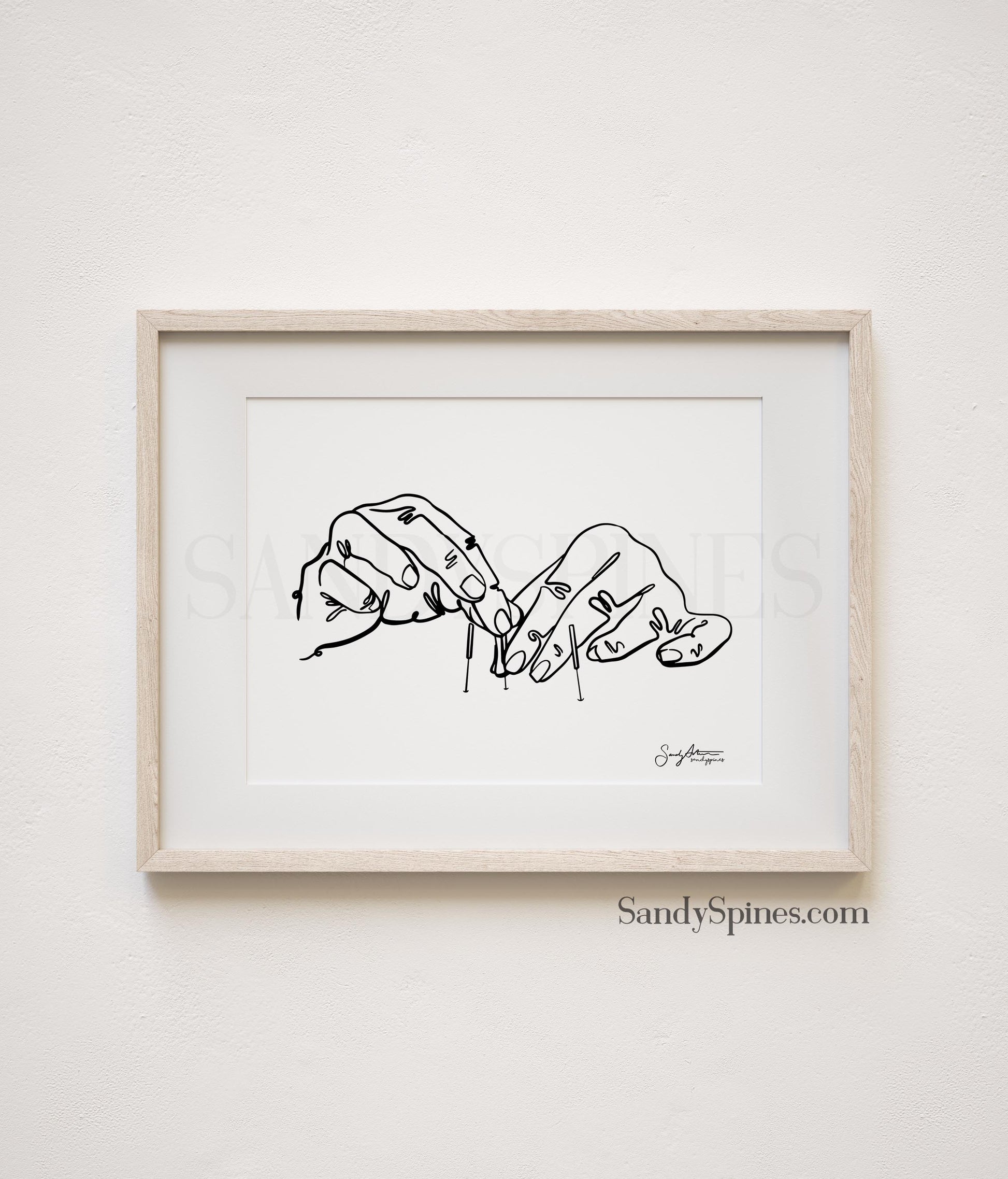Original Artwork - Black and White Illustration of two hands placing acupuncture needles
